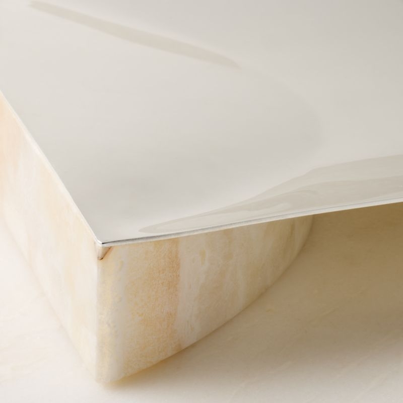 Akri Rectangular Champagne Gold Stainless Steel and Cream Onyx Serving Platter - Image 1