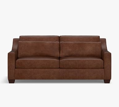 York Slope Arm Leather Deep Seat Loveseat 72", Polyester Wrapped Cushions, Churchfield Chocolate - Image 2
