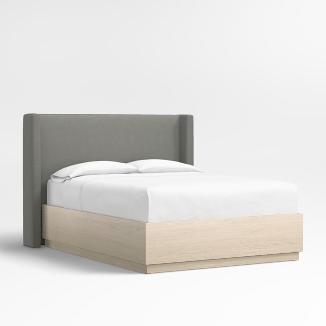Arden 52" Graphite Grey Upholstered Queen Headboard with Batten White Oak Storage Bed Base - Image 0