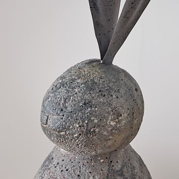 Faux Stone Rabbit, Metal, Short Ears, Gray - Image 3