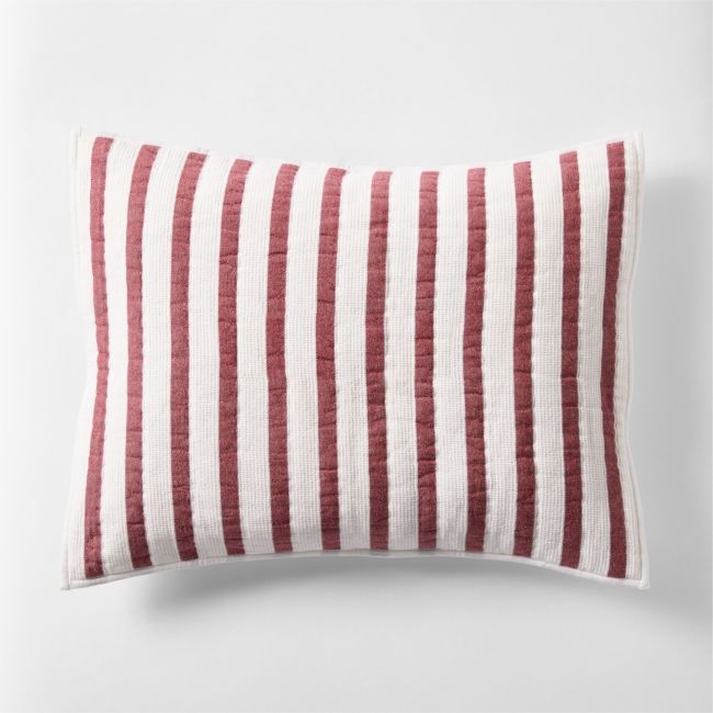Red Striped Waffle Weave Organic Cotton Kids Pillow Sham - Image 0