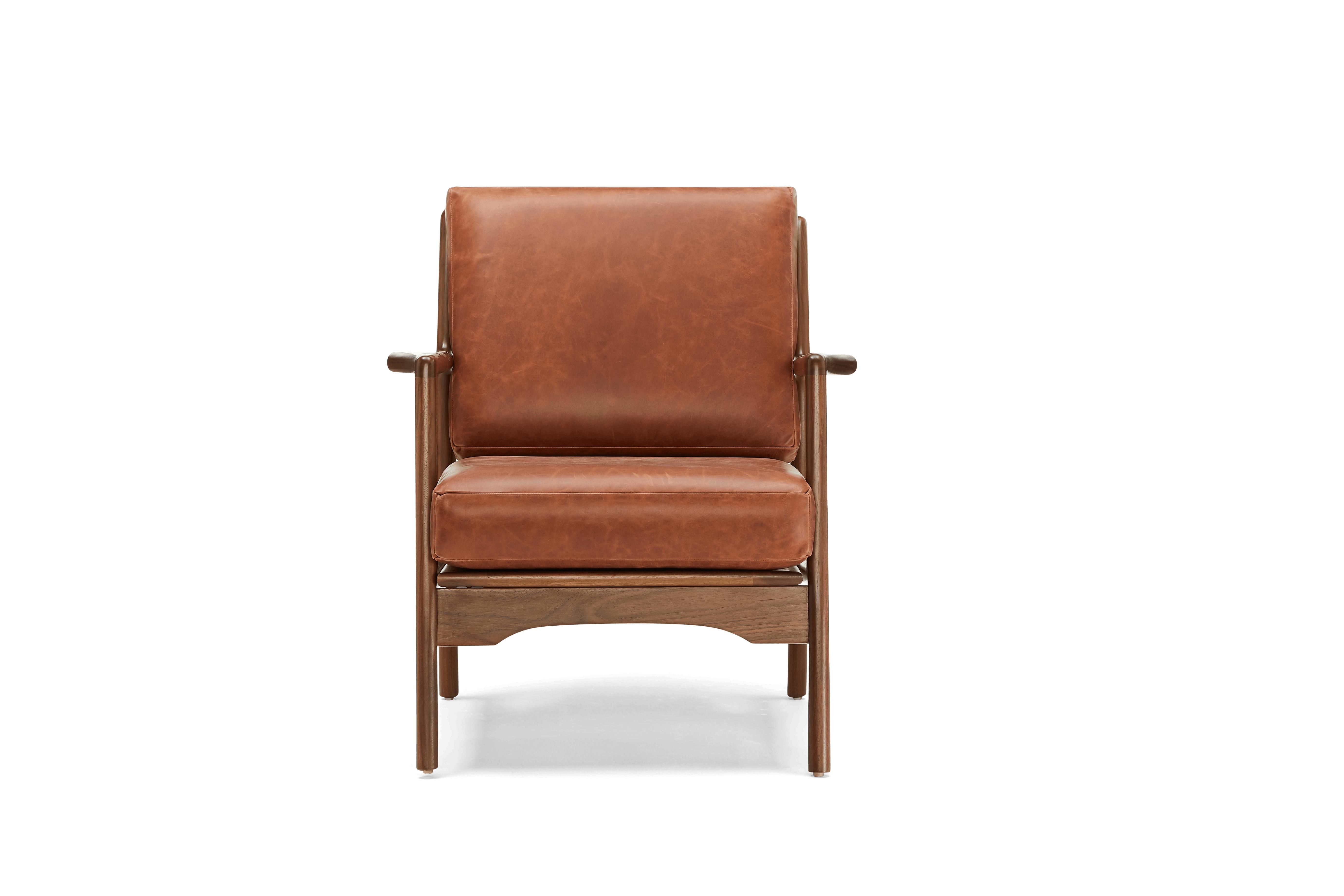 Brown Collins Mid Century Modern Leather Chair - Academy Cuero - Walnut - Image 0