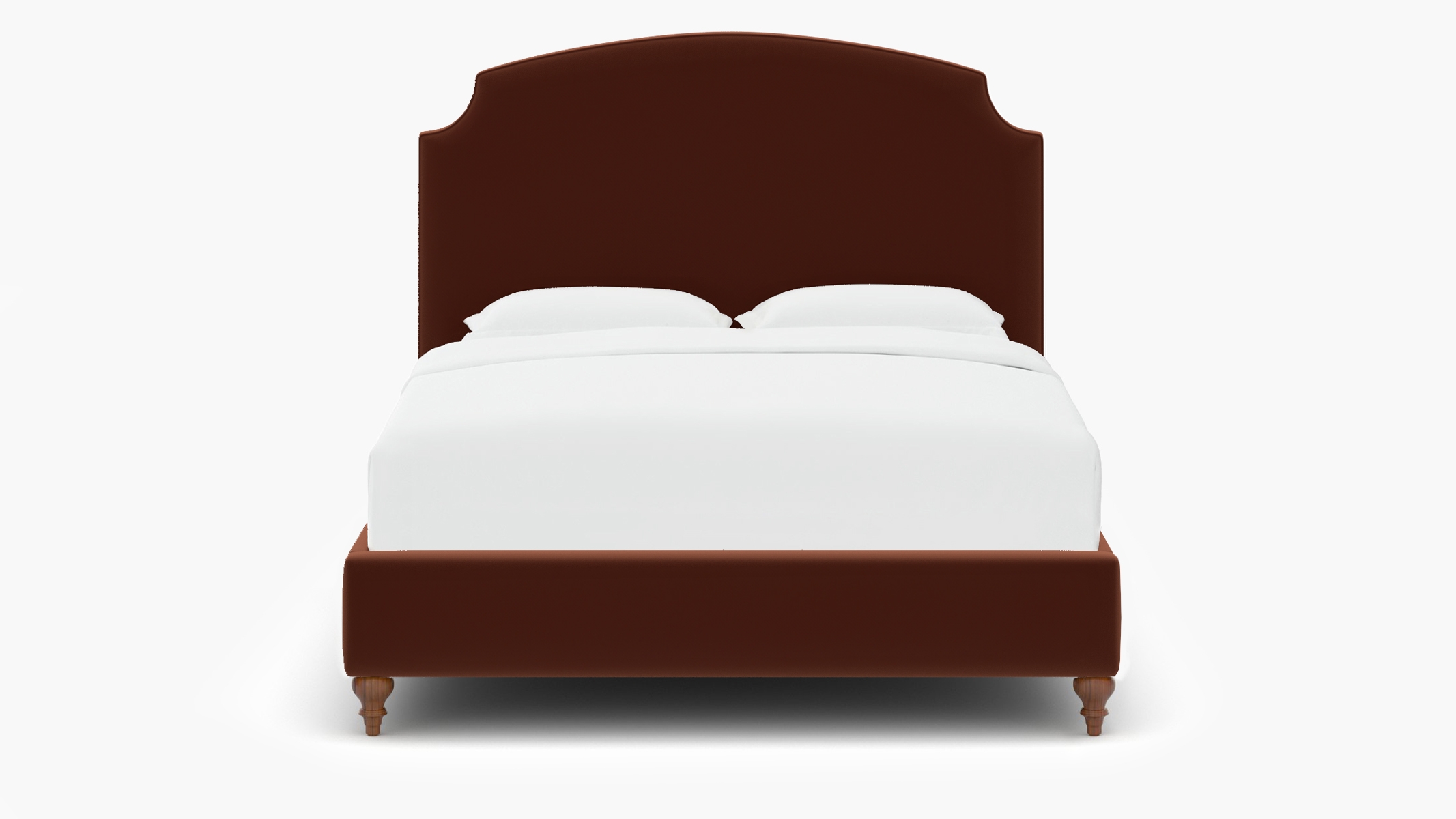 Cove Bed, Rust Performance Velvet, Walnut Traditional Turned Leg, Queen - Image 0