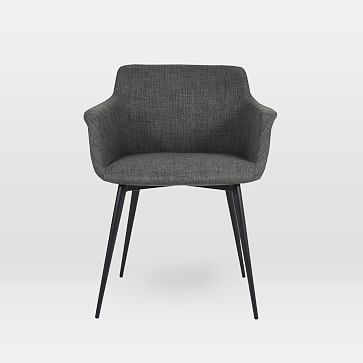 Modern Upholstered Winged-Arm Chair, Poly, Gray, Black Steel, Set of 2 - Image 1