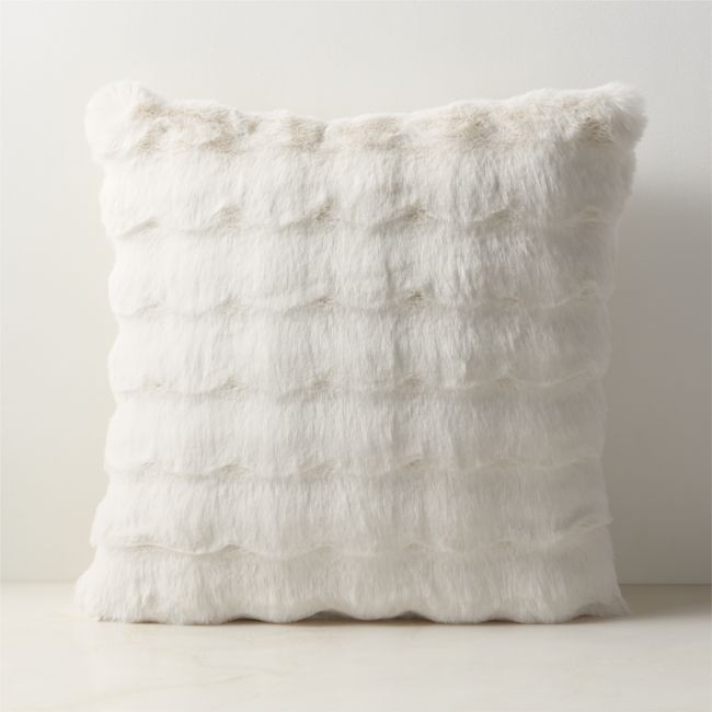 Farleigh Warm White Faux Fur Throw Pillow with Down-Alternative Insert 20"x20" - Image 0