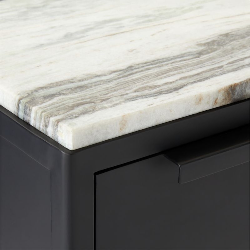 Kessi Black Metal and White Marble Side Table with Drawer - Image 9
