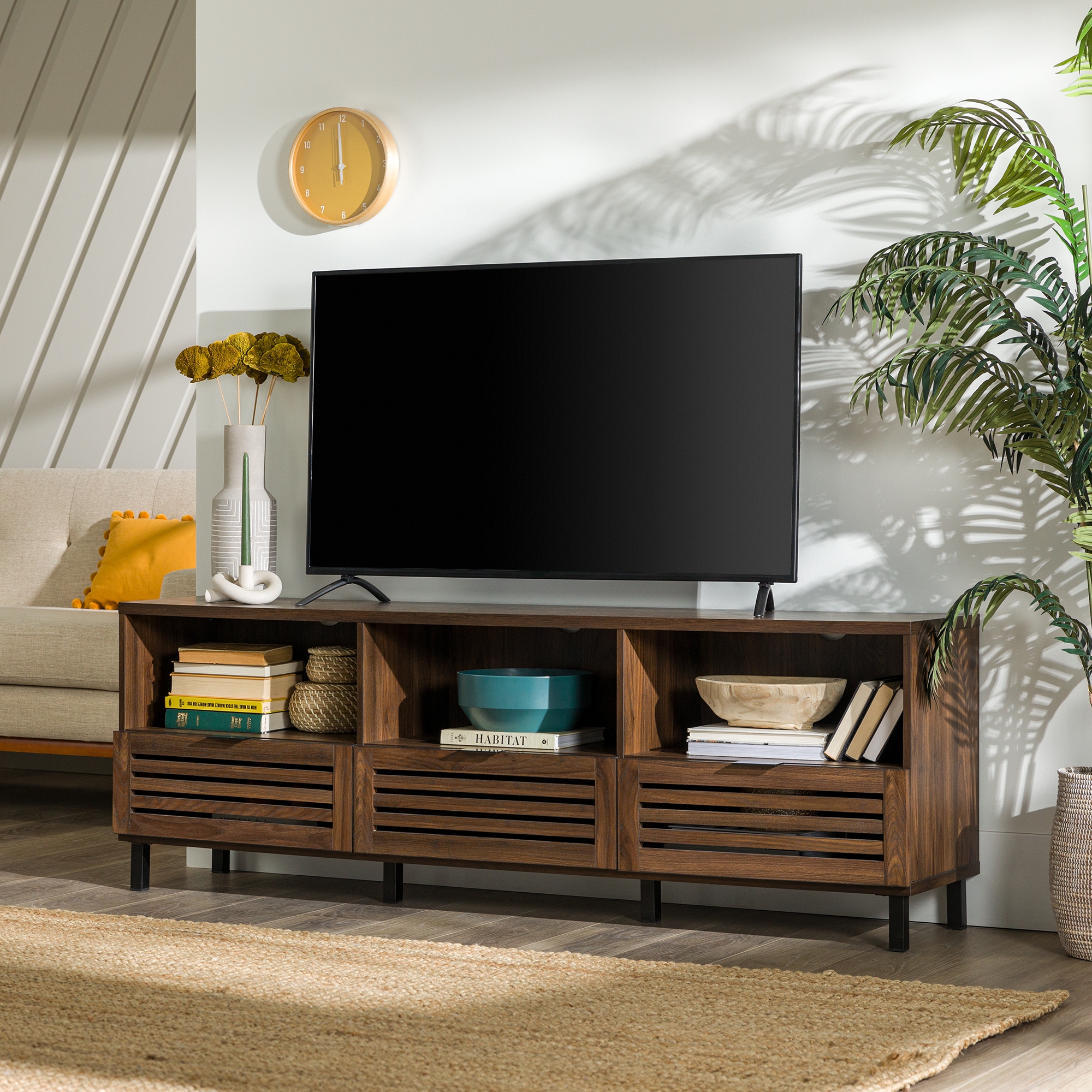 Jackson 70" Modern Slat Door TV Stand - Dark Walnut - Image 4