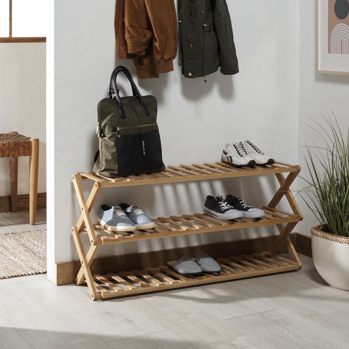 Acheta 3 Tier Shoe Shelf - Natural - Safavieh - Image 1
