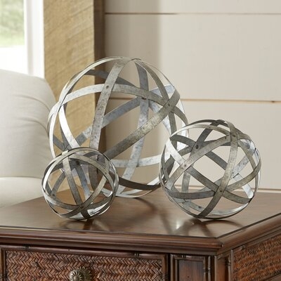 3 Piece Galvanized Sphere Silver Sculpture Set - Image 0