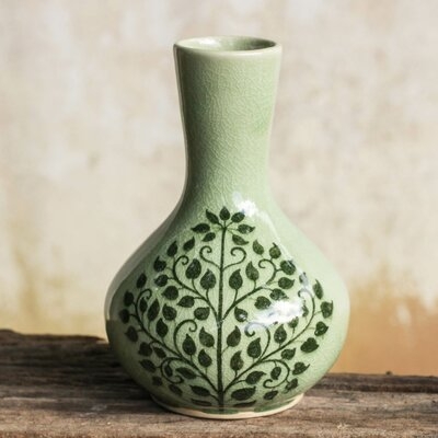 Izabelle Thai Celadon Table Vase with Bodhi Tree Motif - Image 0