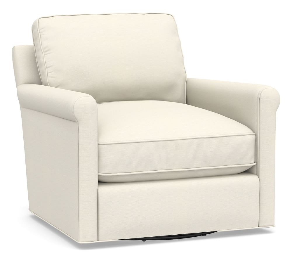 Tyler Roll Arm Upholstered Swivel Armchair, Polyester Wrapped Cushions, Textured Twill Ivory - Image 0