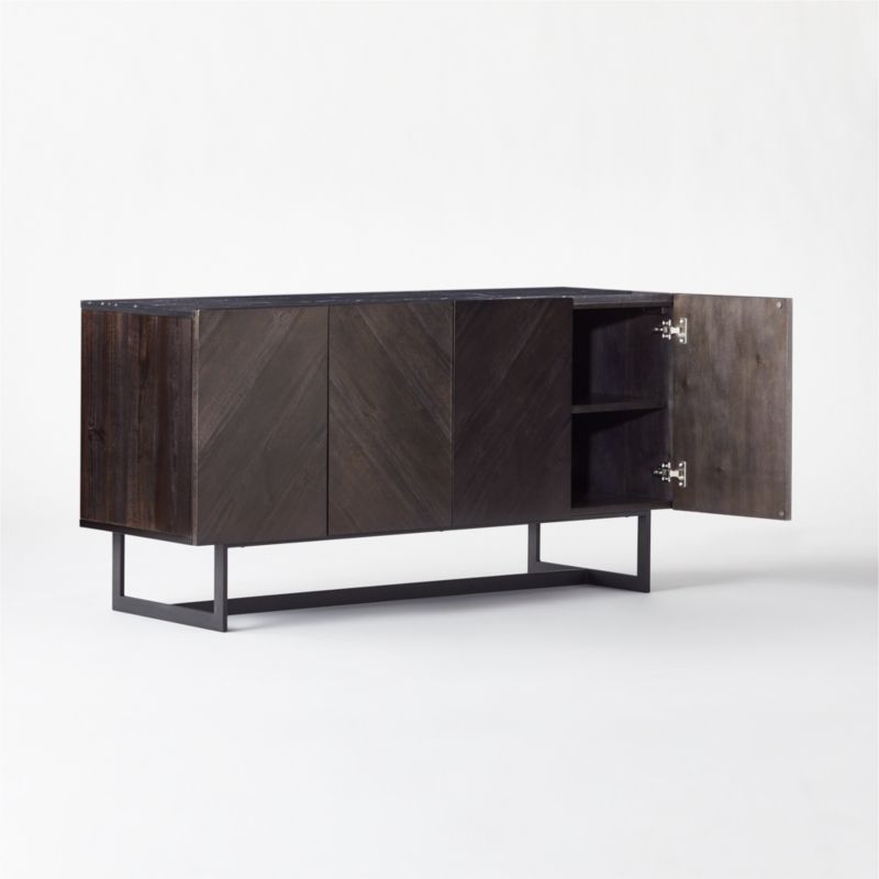 Suspend Charcoal Wood Media Console with Black Marble Top 57" - Image 5
