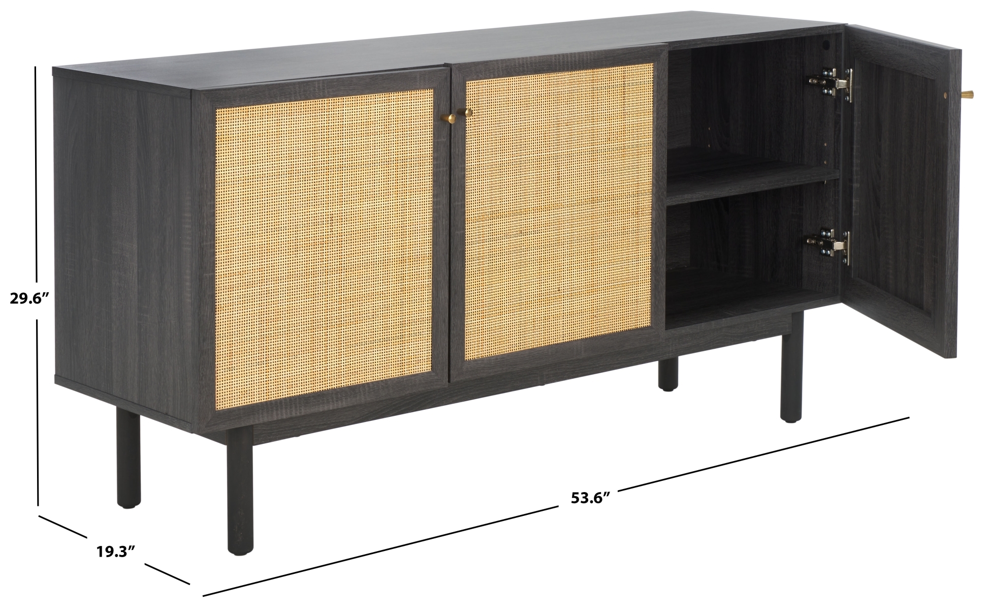 Aino 3 Door Sideboard / Media Stand - Distressed Black / Natural - Safavieh - Image 9