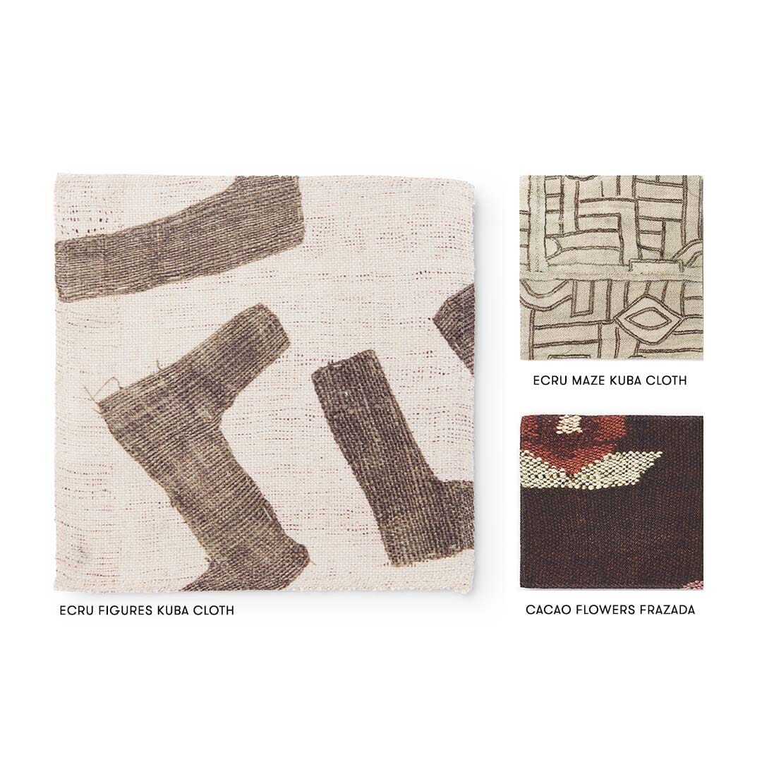 Ecru Figures Kuba Cloth Outdoor Performance Fabric by St. Frank | White | Printed Width: 54" W Pattern Size: 54" W x 36" V, | Polyester - Image 2