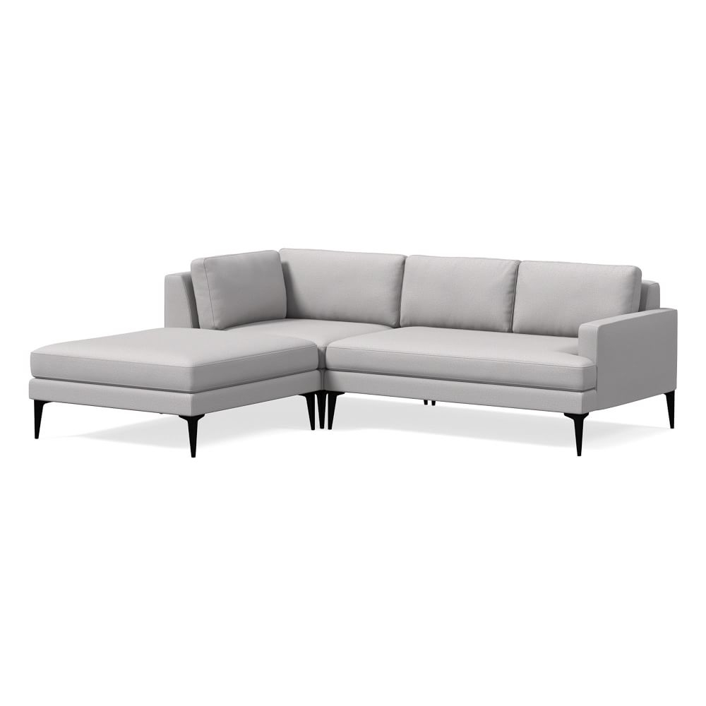 Andes 94" Left Multi Seat 3-Piece Ottoman Sectional, Standard Depth, Performance Chenille Tweed, Frost Gray, Dark Pewter - Image 0