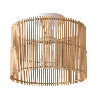 1-Light Matte White Flush Mount Ceiling Light With Natural Bamboo Shade - Image 0