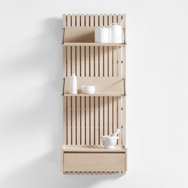 Batten 60" White Oak Panel and Floating Drawer Set - Image 0