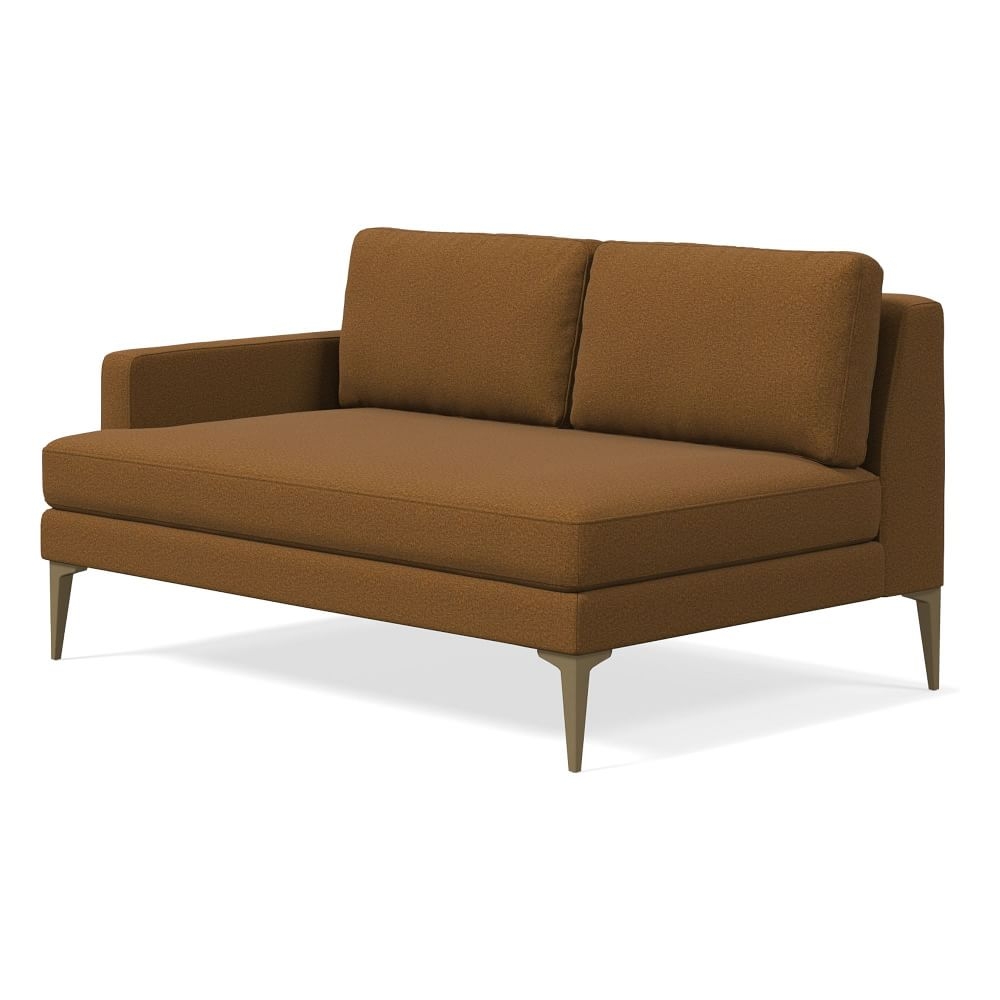 Andes Left Arm 2 Seater Sofa, Poly, Distressed Velvet, Golden Oak, Blackened Brass - Image 0
