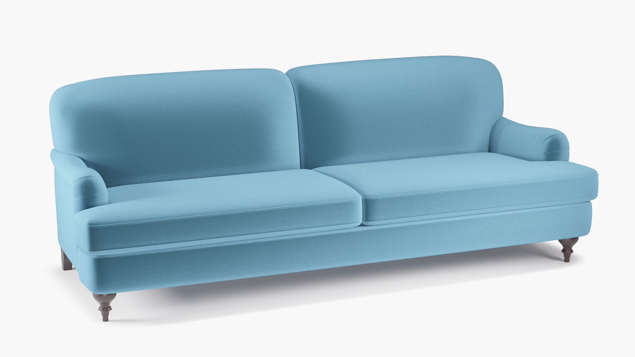 English Roll Arm Sofa, French Performance Plush Velvet, Espresso Turned Wood Leg - Image 1