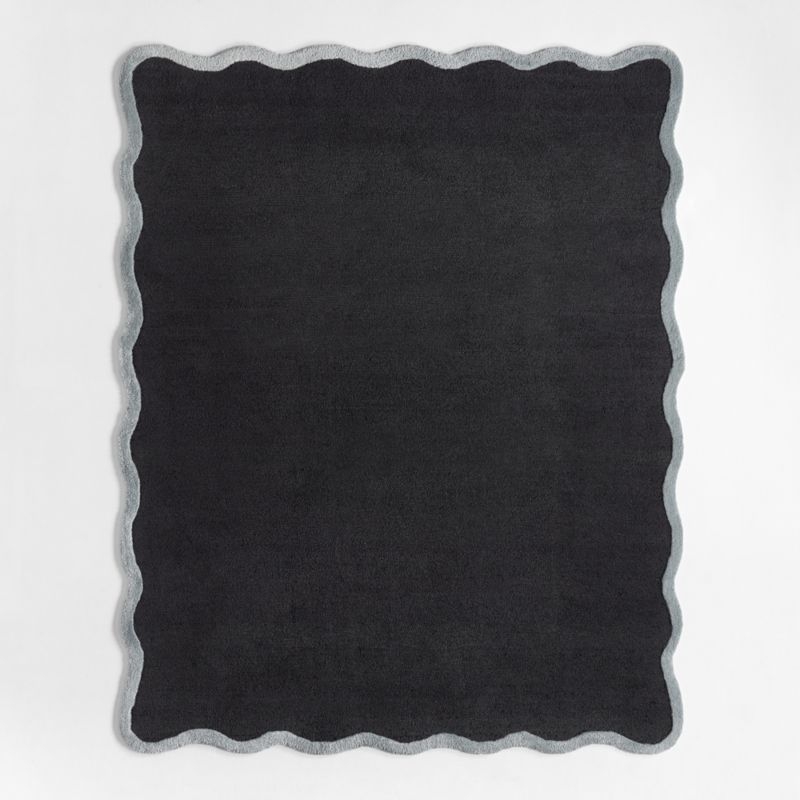 Wavy Border Midnight Navy Blue Kids Performance Area Rug 6'x9' - Image 1