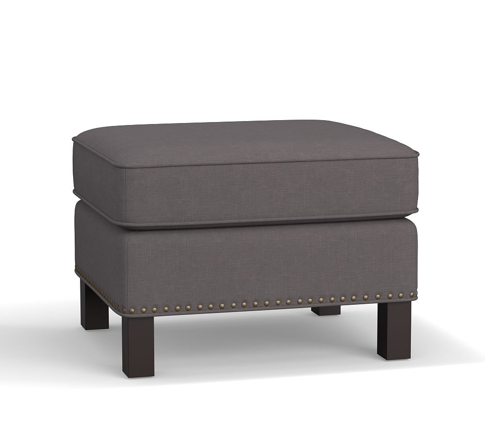 Tyler Upholstered Ottoman with Bronze Nailheads, Polyester Wrapped Cushions, Performance Everydaylinen(TM) by Crypton(R) Home Graphite - Image 0
