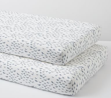 Organic Watercolor Whale Crib Fitted Sheet Set of 2, Navy - Image 0