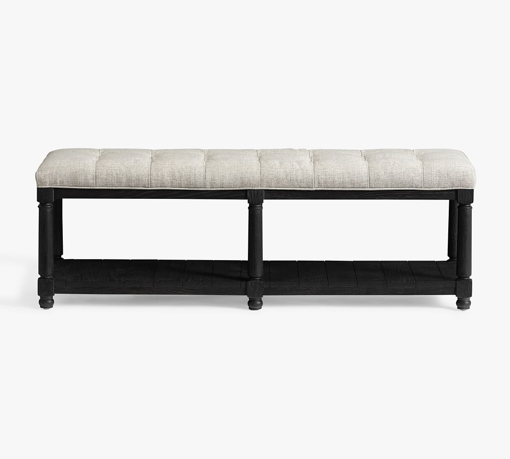 Berlin Tufted Upholstered Bench, Charcoal Frame, Performance Heathered Basketweave Dove - Image 0