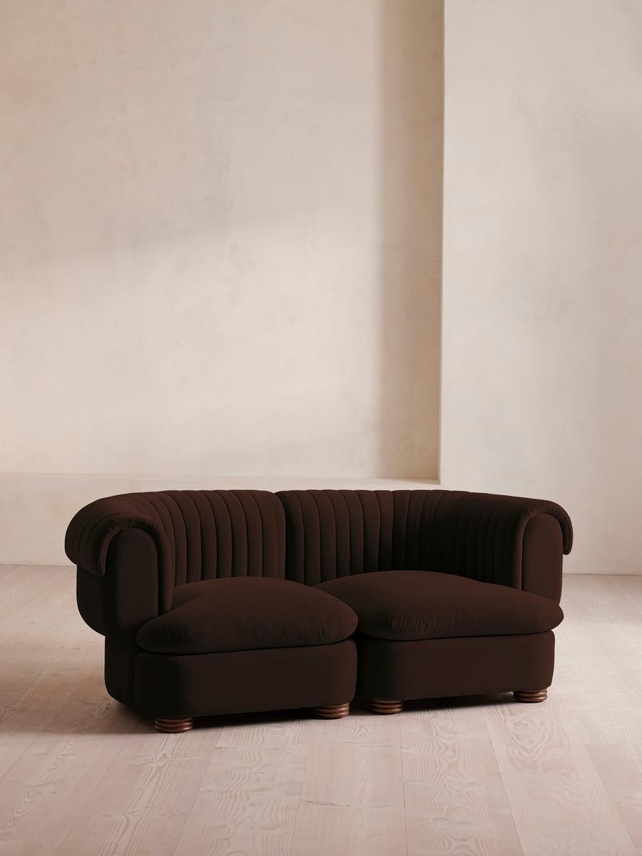 Rava Sectional Sofa, Three Seater, Velvet, Chocolate, US - Image 0