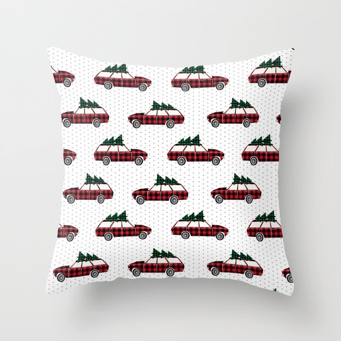 Christmas Station Wagon Estate Car Holiday Winter Vacation Vintage Cars Throw Pillow by Charlottewinter - Cover (18" x 18") With Pillow Insert - Outdoor Pillow - Image 0