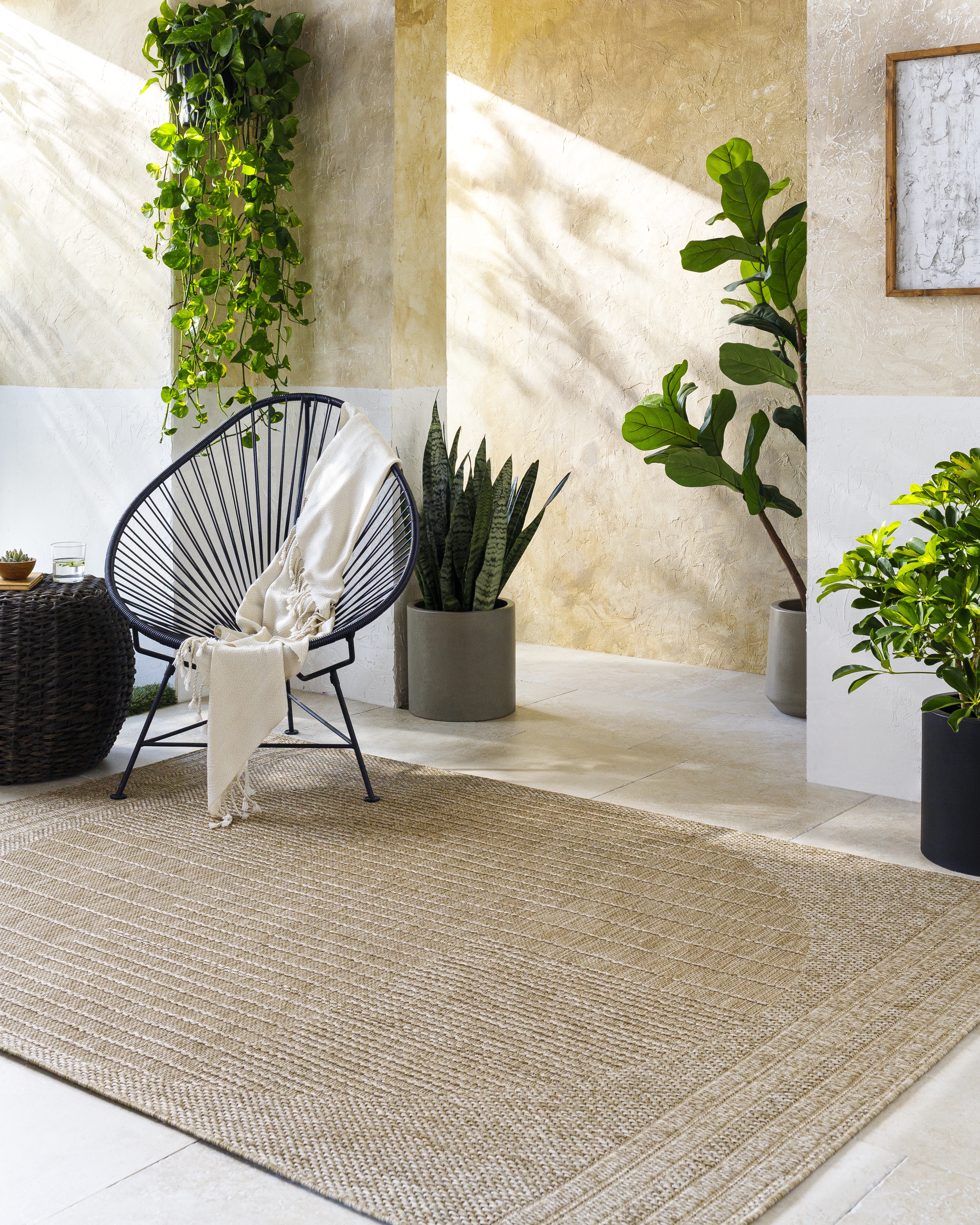 Sandra Beige Outdoor 5'3" x 7' Machine Woven Rug - Image 1