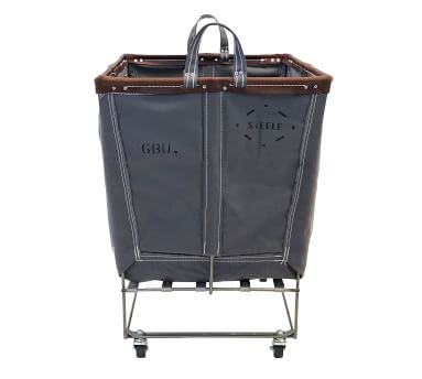 Elevated Canvas Laundry Basket with Wheels and Lid, Large, Charcoal Canvas/Brown Leather Trim - Image 2