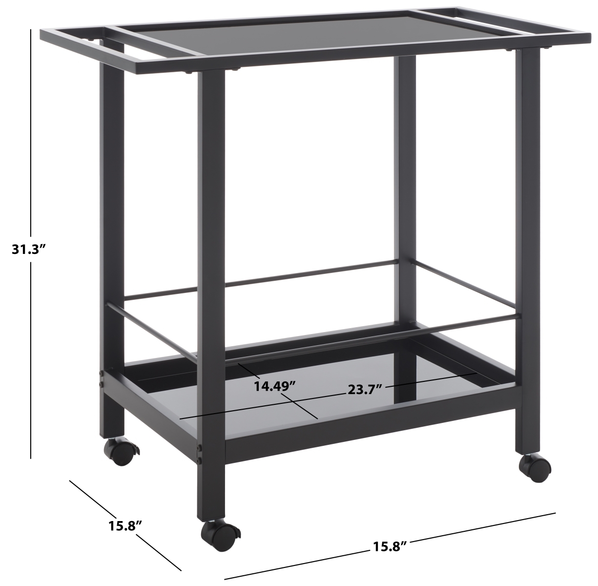 Gaelle 2 Tier Bar Cart With Handle - Matte Black / Black - Safavieh - Image 6
