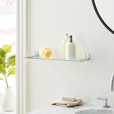 Mid-Century Glass Bath Shelf, Single, Chrome, Metal, 18" Wide - Image 0