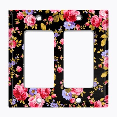 Metal Light Switch Plate Outlet Cover (Pink Black Flowers - Double Rocker) - Image 0