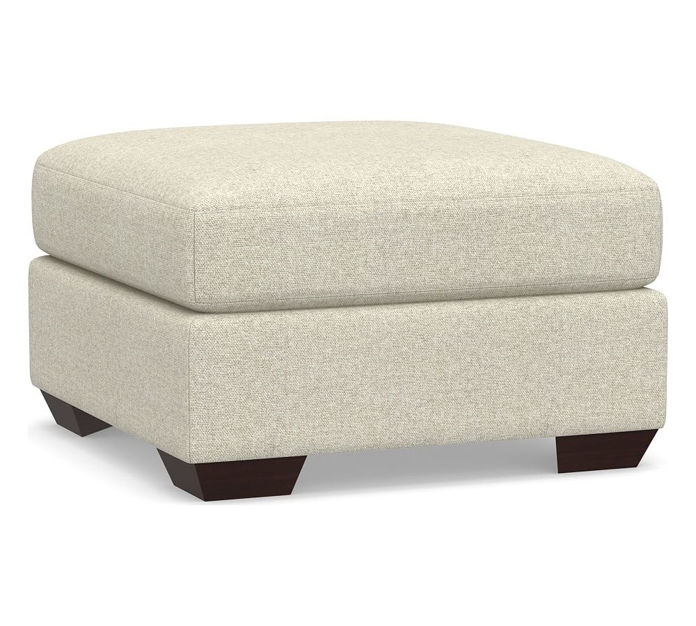 Big Sur Square Arm Upholstered Ottoman, Polyester Wrapped Cushions, Performance Heathered Basketweave Alabaster White - Image 0