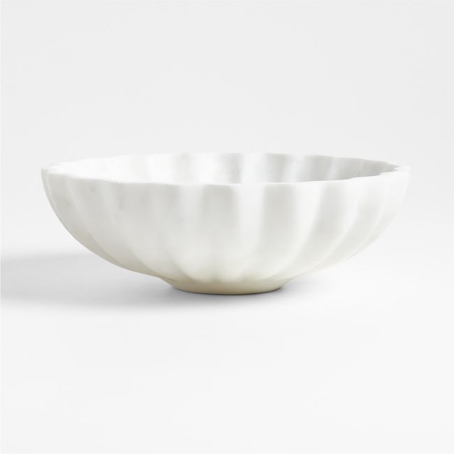 French Kitchen Marble White Scalloped Serving Bowl - Image 0