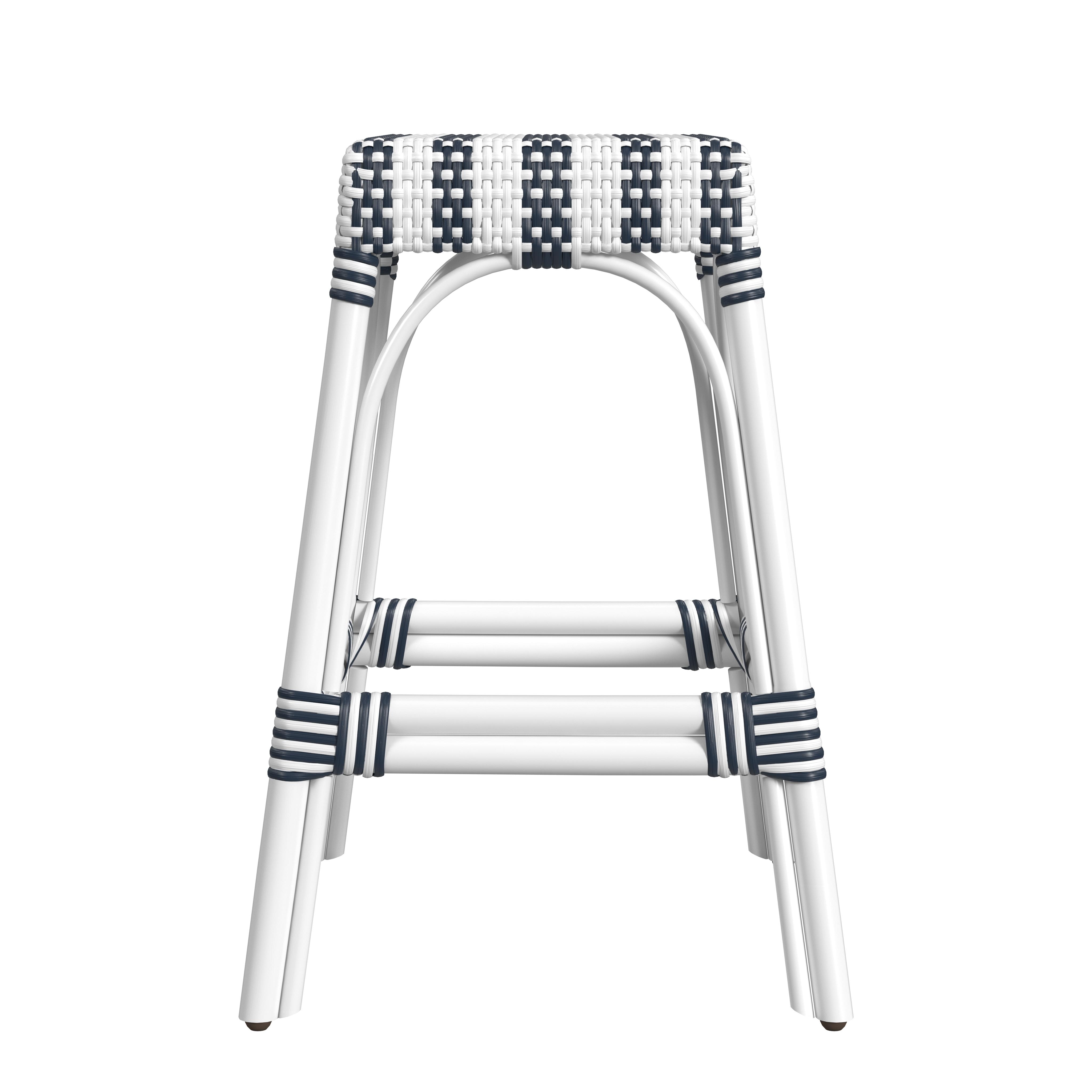 Robias White/Navy Stripe/ White Rattan Frame Counter Stool - Image 1