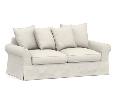 PB Comfort Roll Arm Slipcovered Sofa 80", Scatter Back Down Blend Wrapped Cushions, Performance Boucle Oatmeal - Image 0