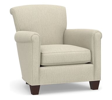 Irving Roll Arm Upholstered Armchair, Polyester Wrapped Cushions, Chenille Basketweave Oatmeal - Image 0
