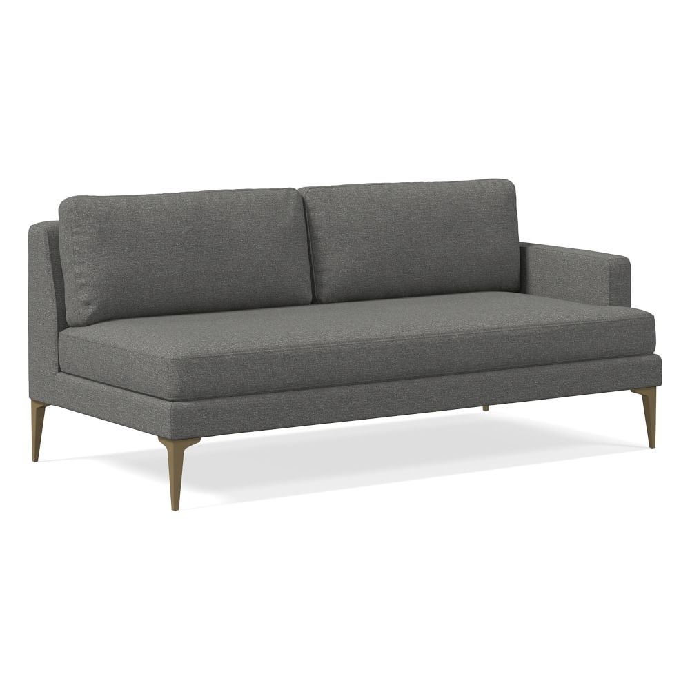 Andes Petite Right Arm 2.5 Seater Sofa, Poly, Chenille Tweed, Pewter, Blackened Brass - Image 0