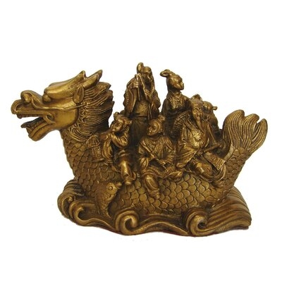 Metal Copper Eight-Immortal On Dragon Boat Statue - Image 0
