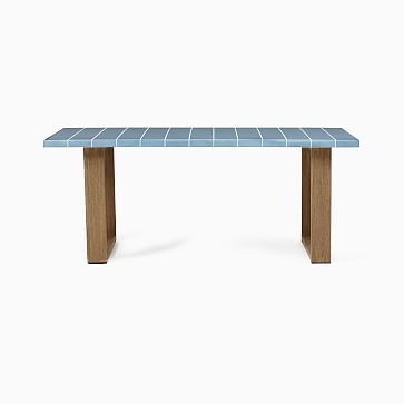 Glazed Top Dining Table, 72 Inch Rectangle, Wood/Ceramic, Blue Glaze/Weathered Gray - Image 3