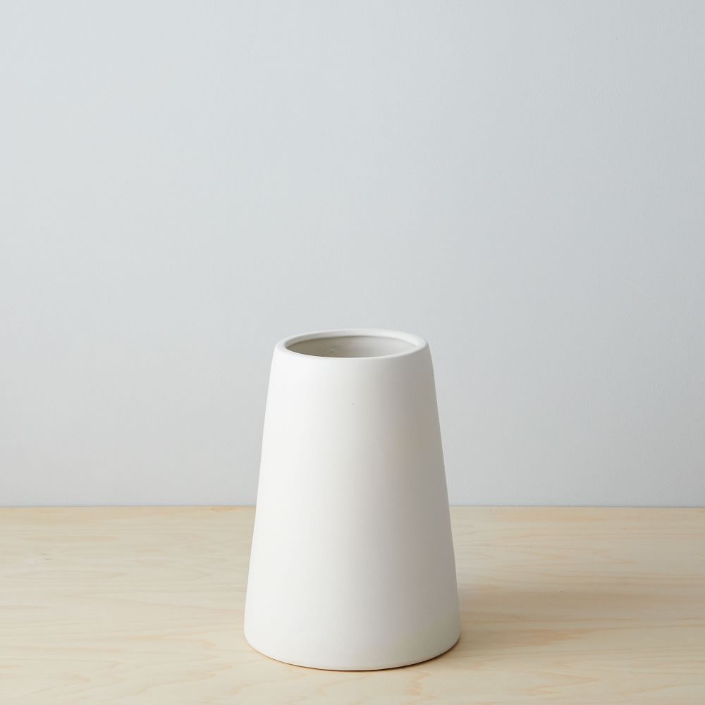 Pure White Ceramic Vase, Squat 10"H - Image 0