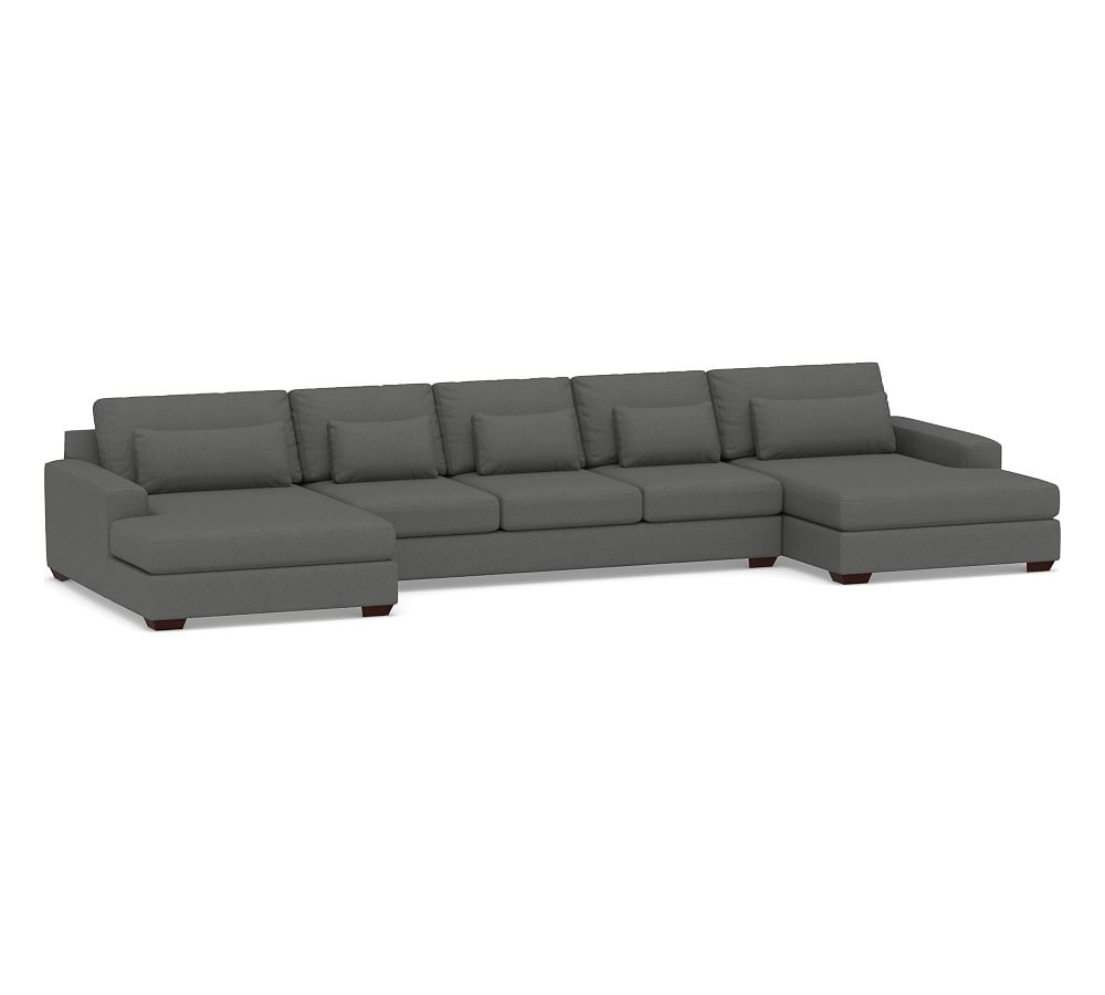Big Sur Square Arm Upholstered Deep Seat U-Double Chaise Grand Sofa SCT, Down Blend Wrapped Cushions, Park Weave Charcoal - Image 0