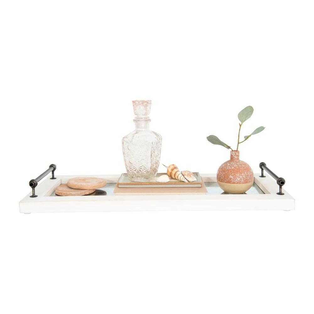 Decorative Wood & Metal Tray with Handles, White - Image 4