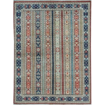One-of-a-Kind Hand-Knotted Ivory/Navy 4'10" x 6'7" Wool Area Rug - Image 0