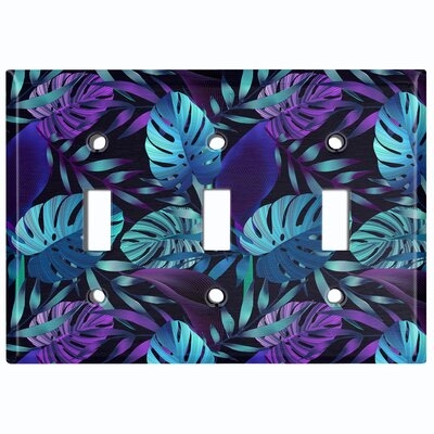 Metal Light Switch Plate Outlet Cover (Jungle Leaves - Triple Toggle) - Image 0