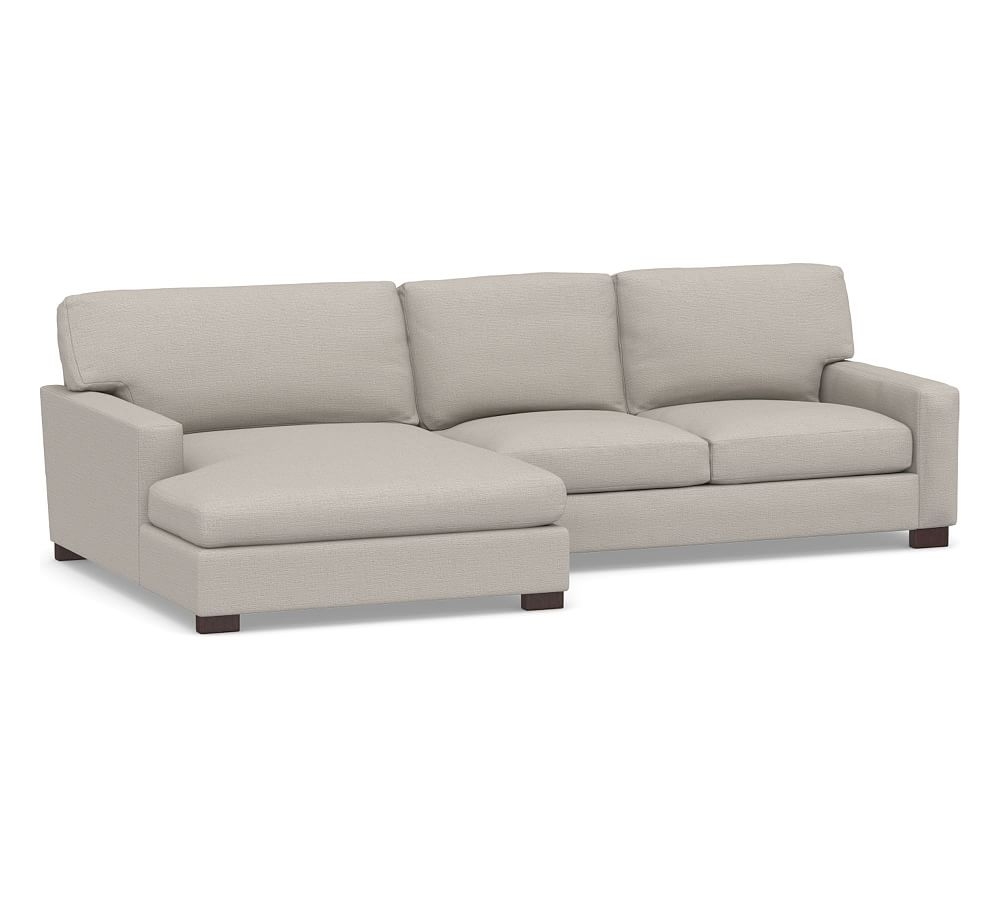 Turner Square Arm Upholstered Right Arm Loveseat with Double Wide Chaise Sectional, Down Blend Wrapped Cushions, Chunky Basketweave Stone - Image 0