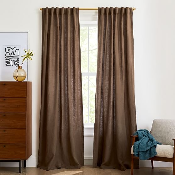 European Flax Linen Curtain, Mocha, 48"x84" - Image 0