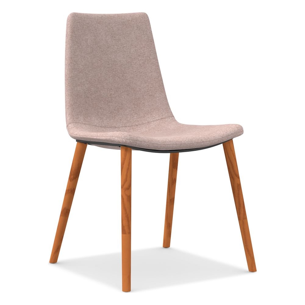 Slope Dining Chair Wood Base, Distressed Velvet, Mauve, Cool Walnut - Image 0
